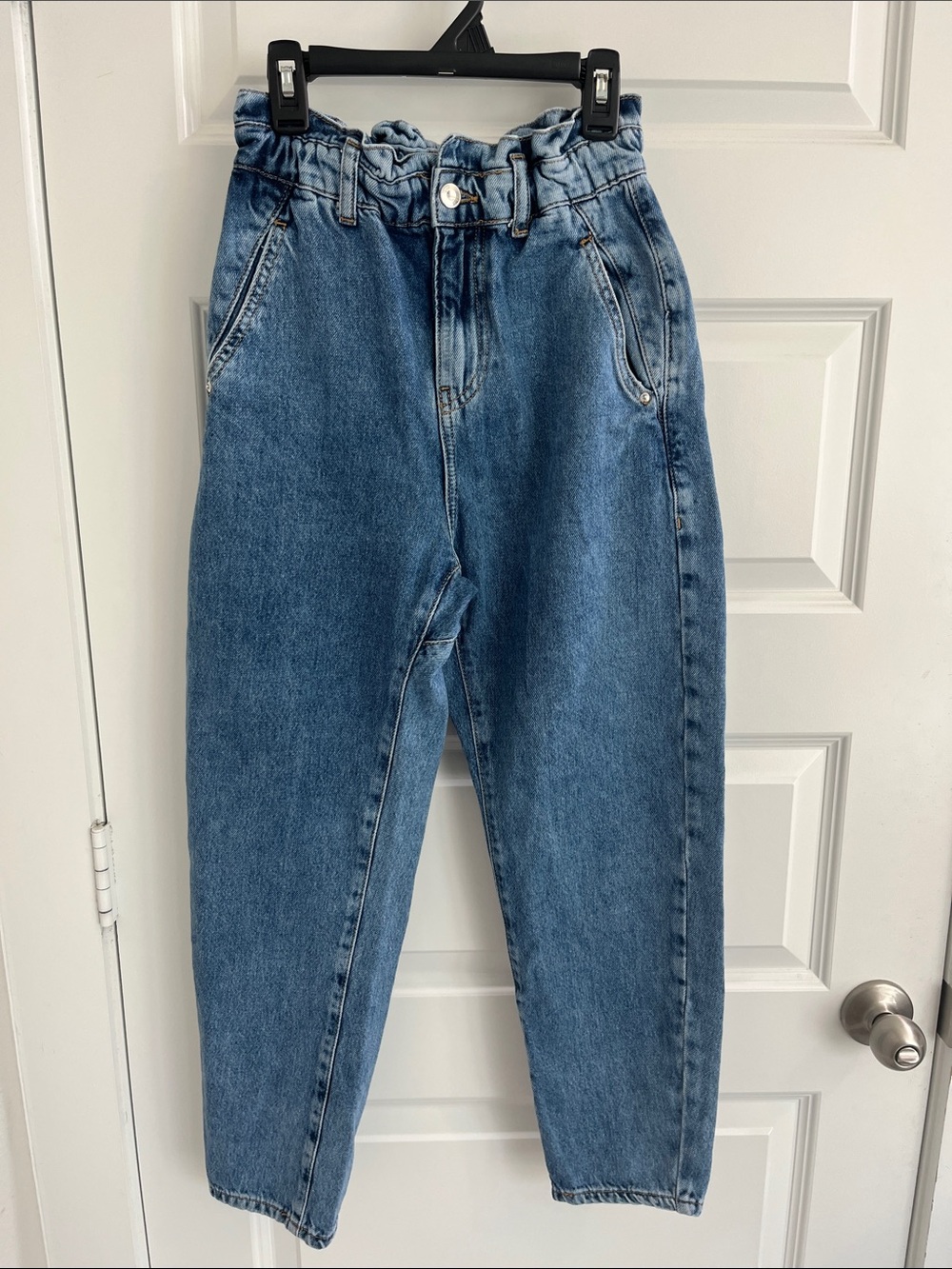 Zara High-Rise Paperbag Jeans in Blue Denim